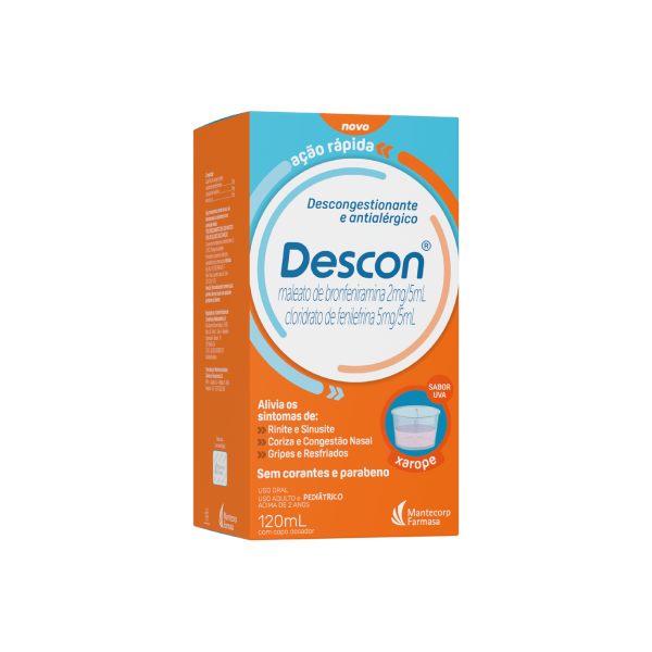 Descon 0,4mg/ml + 1mg/ml Sabor Uva Xarope 120ml + Copo Dosador