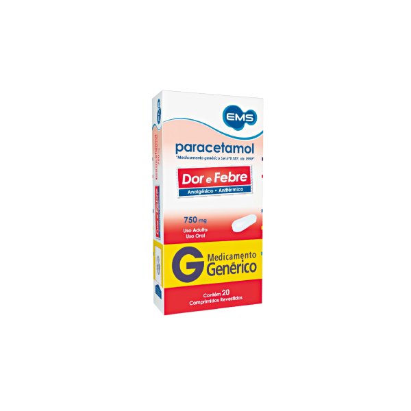 Paracetamol 750mg 20 Comprimidos Revestidos Genérico EMS