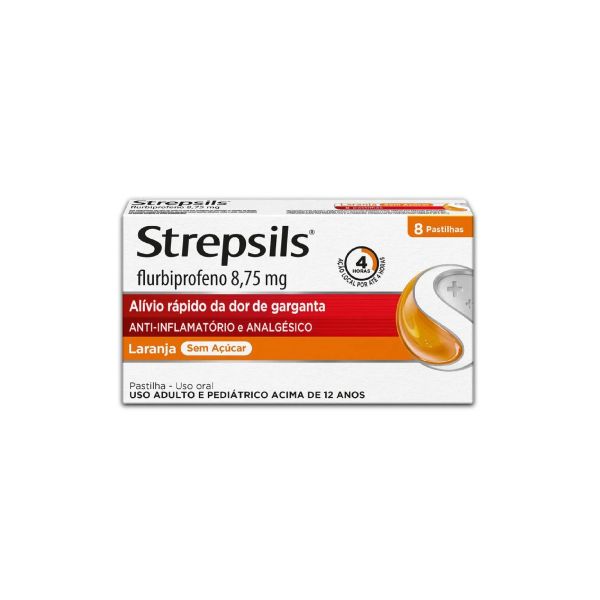 Pastilhas para Garganta Strepsils Sabor Laranja Sem açúcar 8 Pastilhas